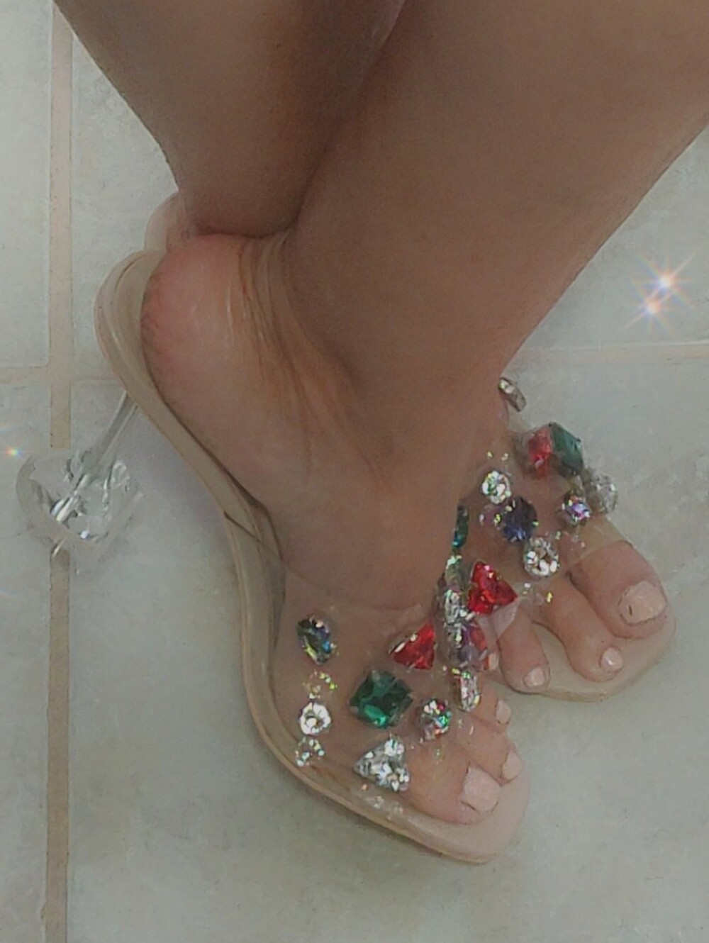 Nanette Lepore Beatrice Clear Multicolored Gem Embellished Mule Heels Sz 8